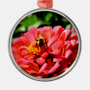 Ornement Rond Argenté Bee and coral zinnia