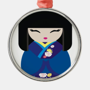 Ornement Rond Argenté Belle poupée japonaise chinoise orientale
