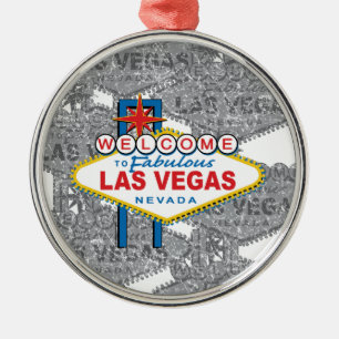 Ornement Rond Argenté Bienvenue à Fabulous Las Vegas
