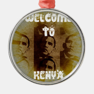 Ornement Rond Argenté Bienvenue au Kenya avec Obama Collage