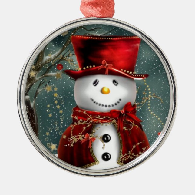 Ornement Rond Argenté Bonhomme de neige (Devant)