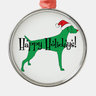 Ornement Rond Argenté Bonnes fêtes Weimaraner