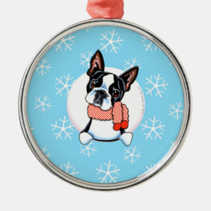 Ornement Rond Argenté Boston Terrier l'a laissé neiger
