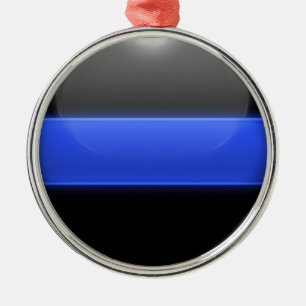 Ornement Rond Argenté Bouton lumineux mince en ligne bleue