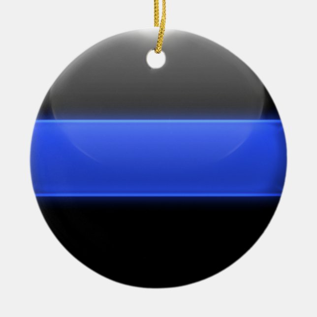 Ornement Rond Argenté Bouton lumineux mince en ligne bleue (Devant)