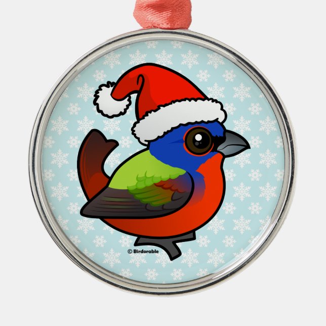 Ornement Rond Argenté Bunting peint père Noël (Devant)