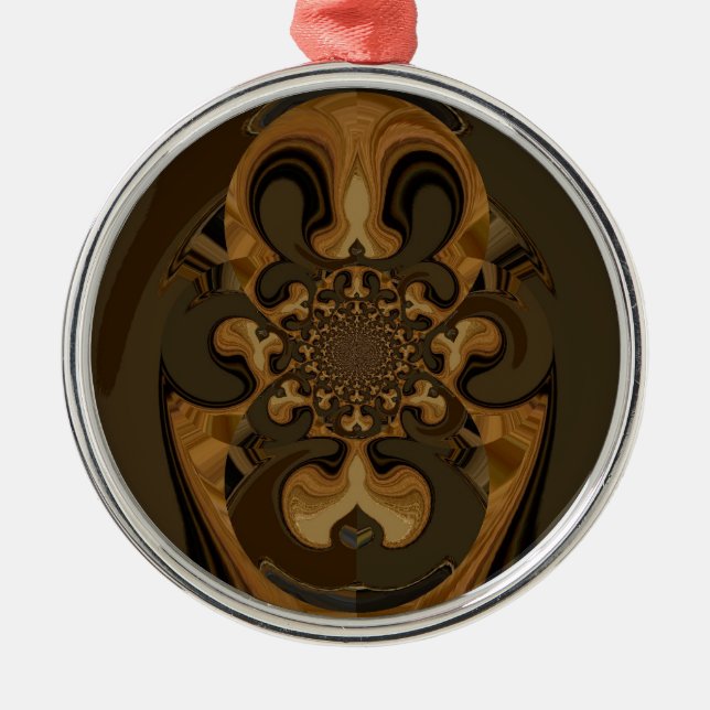 Ornement Rond Argenté Café Brown Flux Kaleidoscope Art Imprimer (Devant)