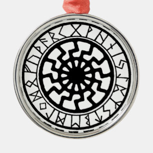 Ornement Rond Argenté Calendrier de la rune solaire celtique Viking