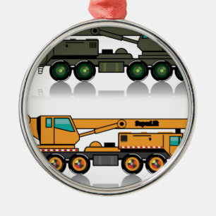 Ornement Rond Argenté Camion lourd militaire de grue