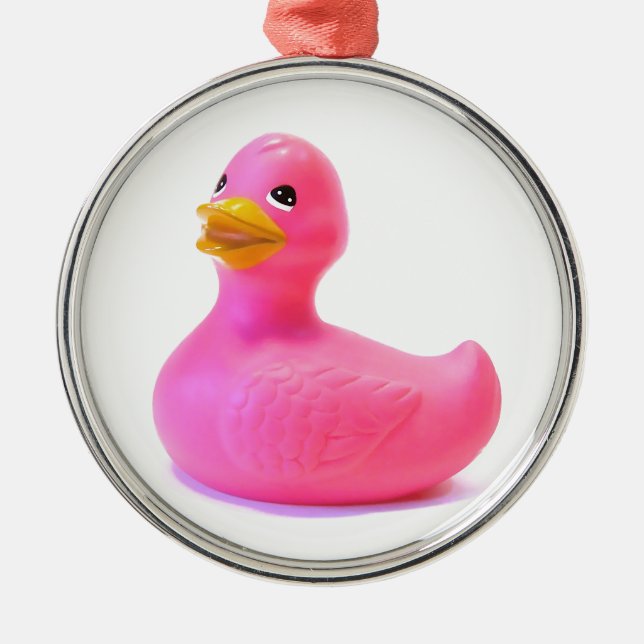 Ornement Rond Argenté Canard en caoutchouc rose (Devant)