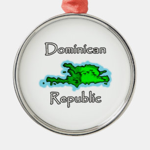 Ornement Rond Argenté Carte de la République Dominicaine
