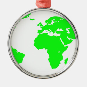 Ornement Rond Argenté Carte du monde blanc vert