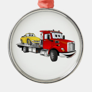 Ornement Rond Argenté Carton plat du Camion Rouge Tow