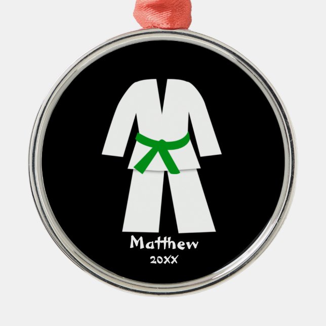 Ornement Rond Argenté Ceinture verte de karaté du Taekwondo (Devant)