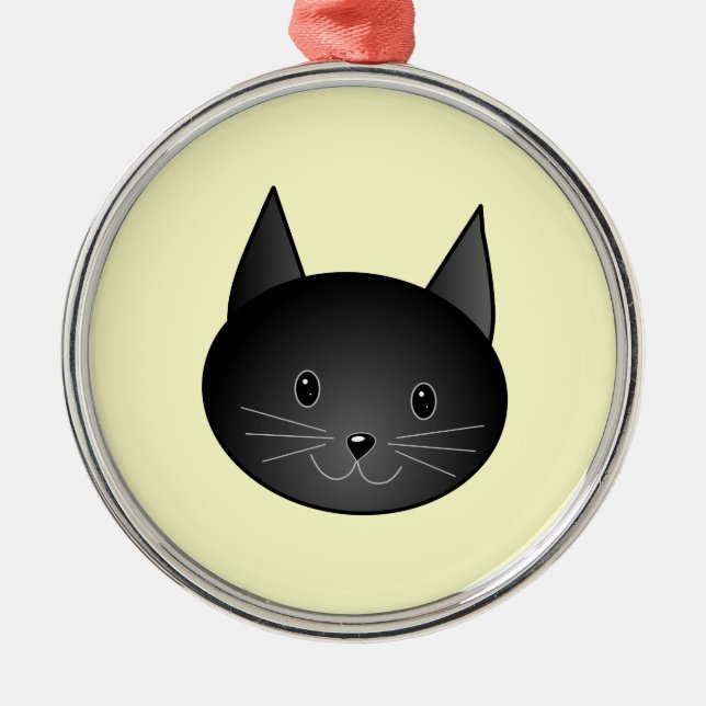 Ornement Rond Argenté Chat. Kitty. noir adorable (Devant)
