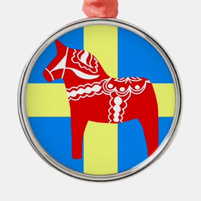 Ornement Rond Argenté Cheval de la Suède Dala (Devant)
