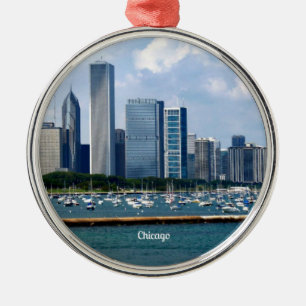 Ornement Rond Argenté Chicago Skyline