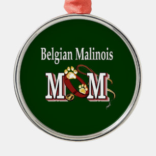 Ornement Rond Argenté Chien malinois belge MOM