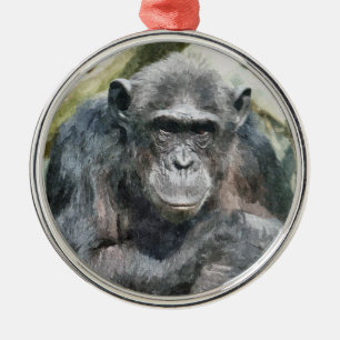 ORNEMENT ROND ARGENTÉ CHIMPANZÉS MIGNONS
