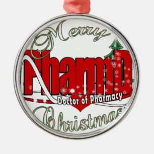 Ornement Rond Argenté CHRISTMAS PharmD Docteur en pharmacie