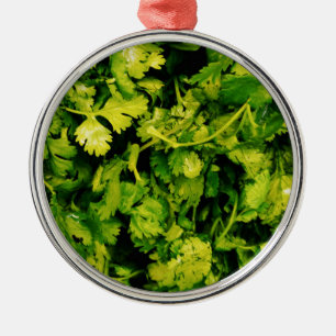 Ornement Rond Argenté Cilantro / Coriander Feuilles
