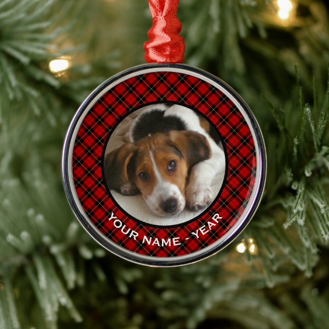 Ornement Rond Argenté Clan Wallace Red Scottish Plaid Photo (Arbre)