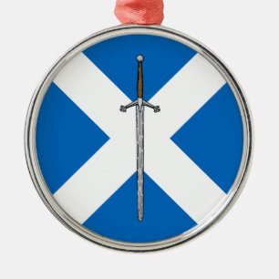 Ornement Rond Argenté Claymore et Saltire
