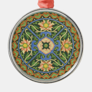 Ornement Rond Argenté Cloisonne Chine Patter Asiatique Oriental