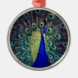 Ornement Rond Argenté Cobalt Blue Peacock