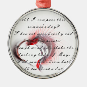 Ornement Rond Argenté Coeur métallique avec sonnet de Shakespeare 18