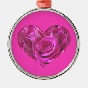 Ornement Rond Argenté Coeur rose