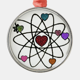 Ornement Rond Argenté Coeurs Empreintes de léopard de Valentine atomique