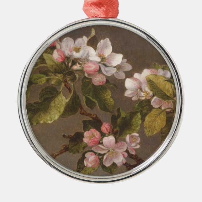 Ornement Rond Argenté Colibri et fleurs d'Apple (Devant)