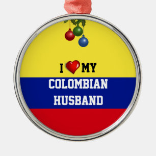 Ornement Rond Argenté Colombie : J'Aime Mon Mari Colombien