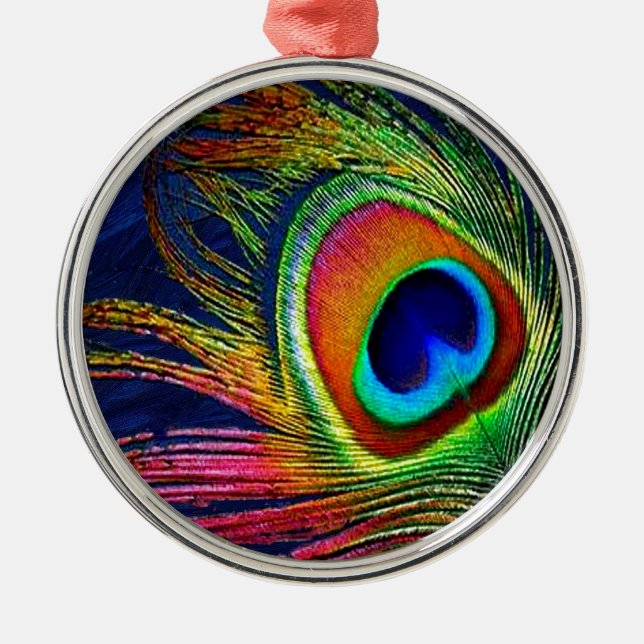 Ornement Rond Argenté Colorful Peacock Feather (Devant)