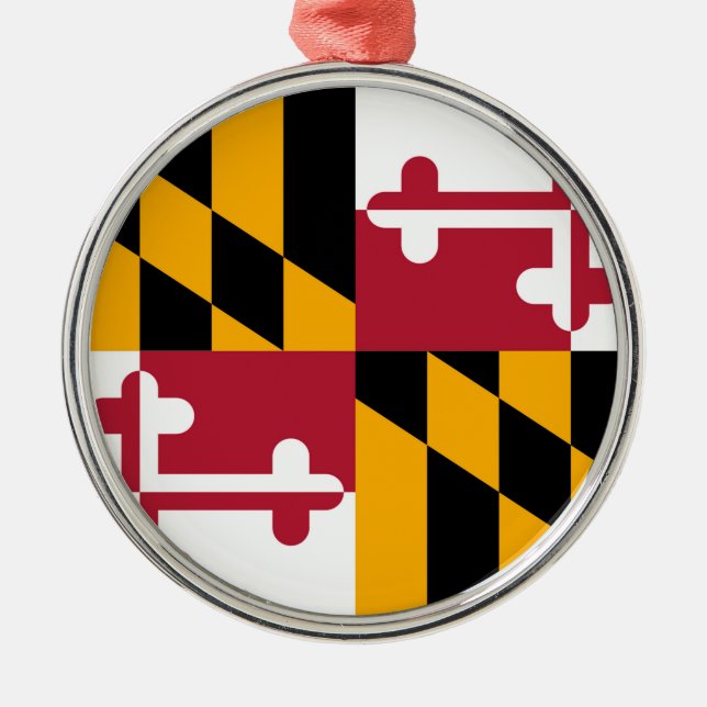 Ornement Rond Argenté Conception du drapeau de l'État du Maryland (Devant)