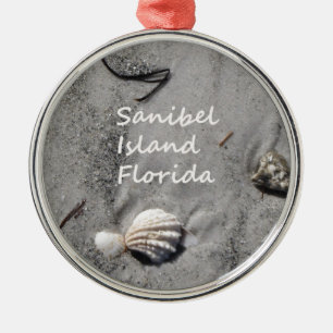 Ornement Rond Argenté Coquilles de sable d'île de Sanibel