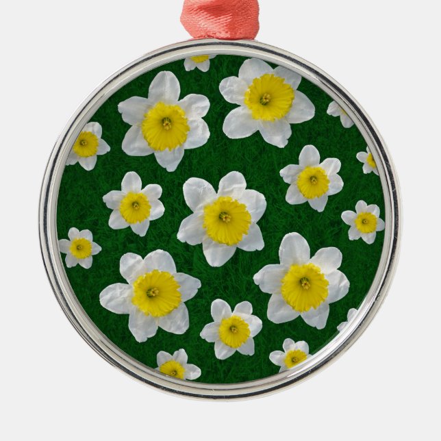 Ornement Rond Argenté Daffodiques de printemps (Devant)