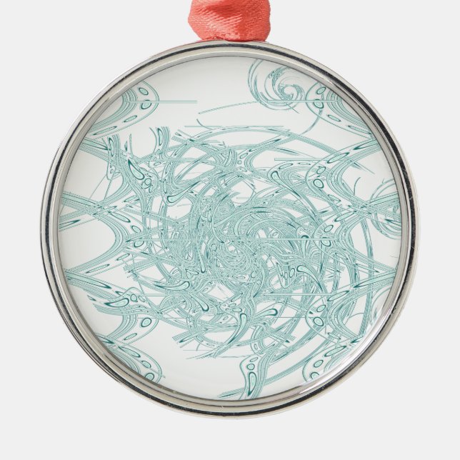 Ornement Rond Argenté Design de lumière verte sur blanc (Devant)