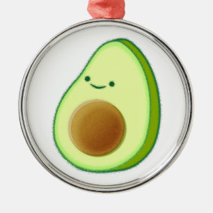 Ornement Rond Argenté Dessin Avocado mignon