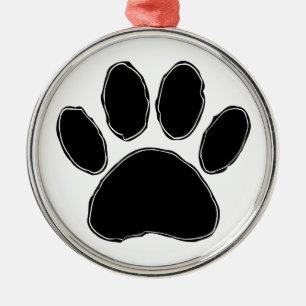 Ornement Rond Argenté Dessin Paw Chien En Noir