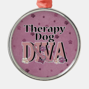 Ornement Rond Argenté DIVA de chien de thérapie