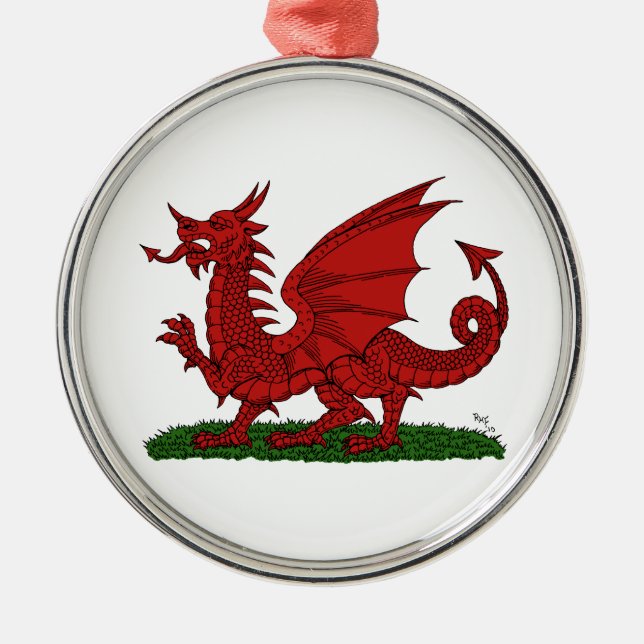 Ornement Rond Argenté Dragon rouge du Pays de Galles (Devant)