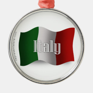 Ornement Rond Argenté Drapeau de ondulation de l'Italie