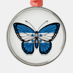 Ornement Rond Argenté Drapeau de papillon du Honduras