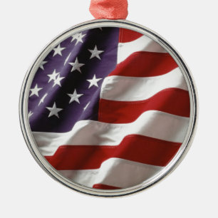 Ornement Rond Argenté Drapeau fier et patriotique des Etats-Unis
