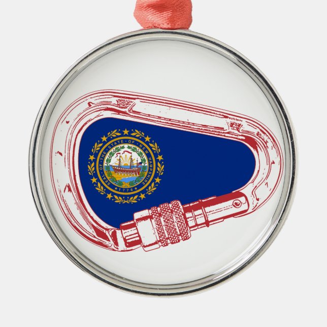 Ornement Rond Argenté Drapeau New Hampshire Escalade carabiner (Devant)