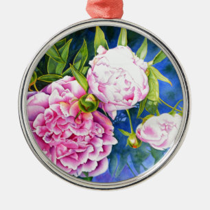 Ornement Rond Argenté Elégant rose blanc classique aquarelle floral