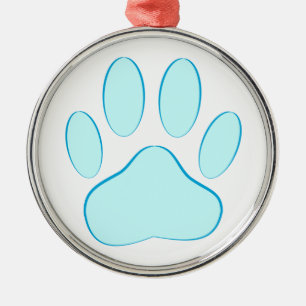 Ornement Rond Argenté Empreinte de chien bleu bébé