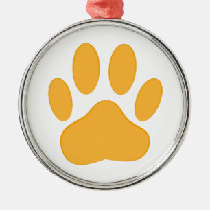 Ornement Rond Argenté Empreinte de chien orange